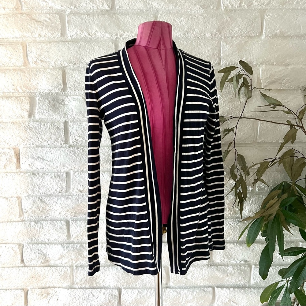 J Crew Navy and White Striped Cardigan